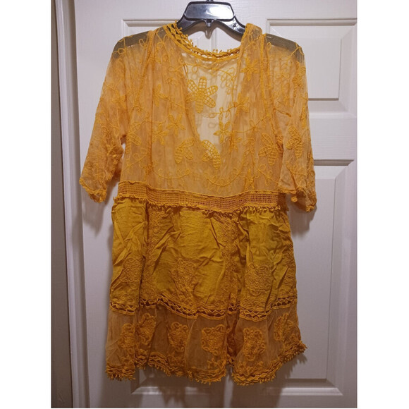 Floral Pattern Lace Swimsuit Coverup In Yellow - Picture 8 of 9